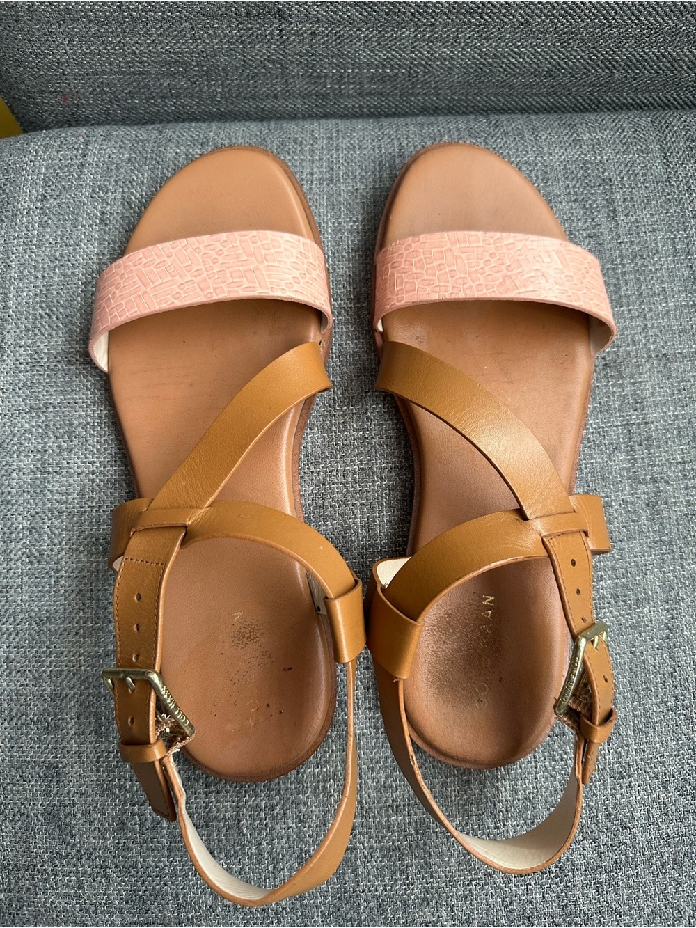Cole Haan Pink and Tan Leather Strap Sandals